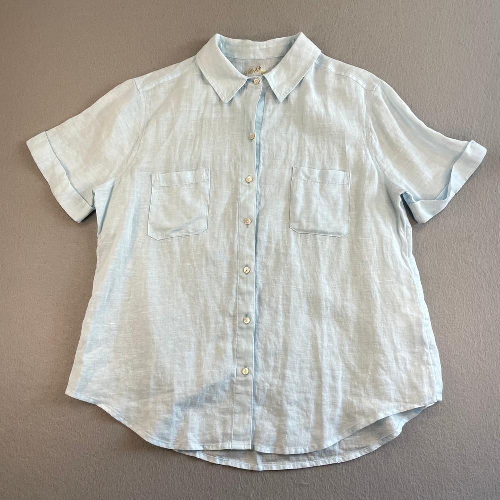 Lilly Pulitzer Women's Linen Short Sleeve Button Down Shirt Blue Medium - Picture 2 of 6